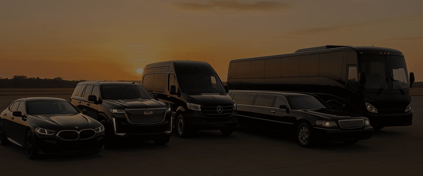 Professional chauffeur standing beside a black luxury sedan