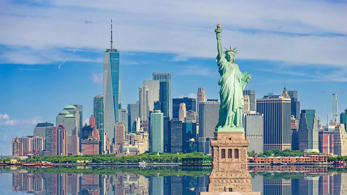The Statue of Liberty with the New York City skyline